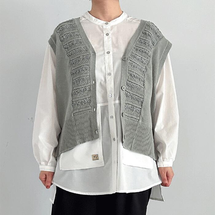 Rakuten - Keitto チュニックシャツ ニットベスト 2色展開 2点セット ベストコーデ レイヤードスタイル レディース服 春服 大人ナチュラル 大人カジュアル 2WAY仕様
