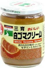 商品名白ゴマクリーム 内容量190g 商品説明☆白いりごまをすりつぶしてペーストにし、蜂蜜を加えた風味のあるごまクリームです。 ☆かるく塗れるソフトタイプです。 ☆1瓶に約白ごま56,000粒分のセサミンを含有しています。 原材料白ゴマ、砂糖、植物油脂、はちみつ（ウクライナ・ベチナム）、塩 栄養成分大さじ1杯（15g）あたりエネルギー98g、たんぱく質2.0g、脂質8.1g、炭水化物4.4g、食塩相当量0.02g、カルシウム77mg、鉄0.6mg 保存方法・注意事項直射日光・高温多湿を避けて冷暗所で保存して下さい。ビンは割れものですので、取り扱い開栓時には特にご注意ください。 賞味期限商品パッケージに記載 広告文責奈良恵友堂有限会社連絡先：0743‐53‐1893 製造販売元三育フーズ
