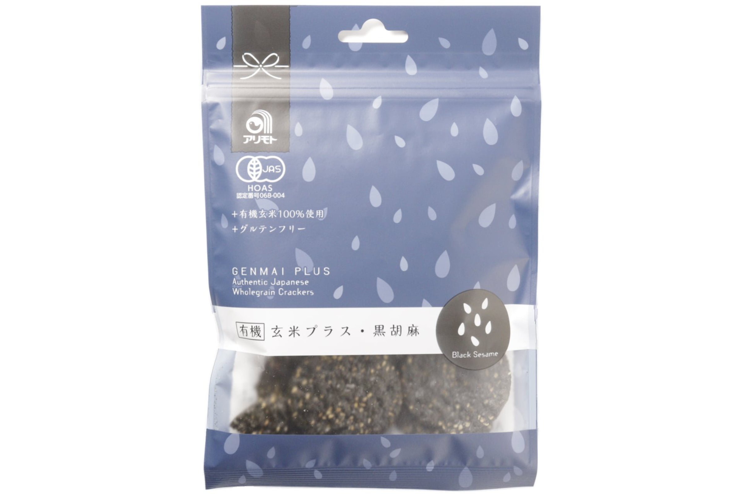 ★☆商品名有機玄米プラス・黒胡麻内容量40g×4個セット商品説明カラダにうれしい有機玄米のおせんべいに、カラダにいい黒胡麻をプラスしました。 おすすめ 原材料有機玄米(国内産)、有機黒胡麻、有機たまり醤油(大豆を含む)栄養成分1袋40gあたりエネルギー175.6kcal、たんぱく質5.76g、脂質6.52g、炭水化物24.68g（糖質22.2g、食物繊維 2.48g）、食塩相当量 0.6g、食塩相当量0.6g保存方法・注意事項直射日光、高温多湿の場所は避けて保存して下さい。開封後はお早めにお召し上がりください。本製品工場ではアレルギー物質を含む製品を製造しています。賞味期限商品パッケージに記載製造者合名会社アリモト 広告文責 奈良恵友堂有限会社　連絡先：0743‐53‐1893 □