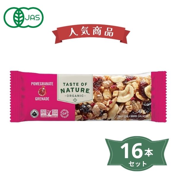 2033325-1-ms Taste of Natureオーガニックフルーツ＆ナッツバー・ザクロ　40g×16本セット【むそう】