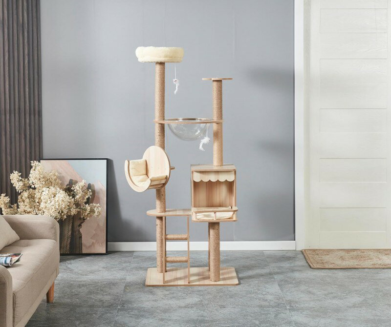 maydolly 猫タワー キャットタワー 360°透明宇宙船 猫 爪とぎ ハンモック ねこ ハウス ぶらんこ 運動不..