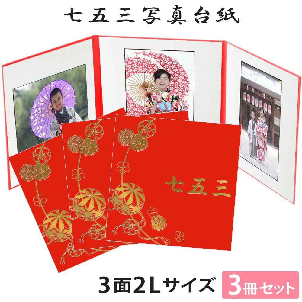 楽天アルバム屋さん クラウンハート七五三写真台紙 3冊セット【3面2Lサイズ 赤 まり 中枠白色】 L判/2L判対応 簡単 制作 大人気 自分で写真を貼って作れる台紙 アルバム台紙 可愛い 上品 高級感 753 記念 祖父母 両家 お祝い 内祝い 収納 プレゼント 贈り物 ギフト オリジナル 七五三前撮り 日本製