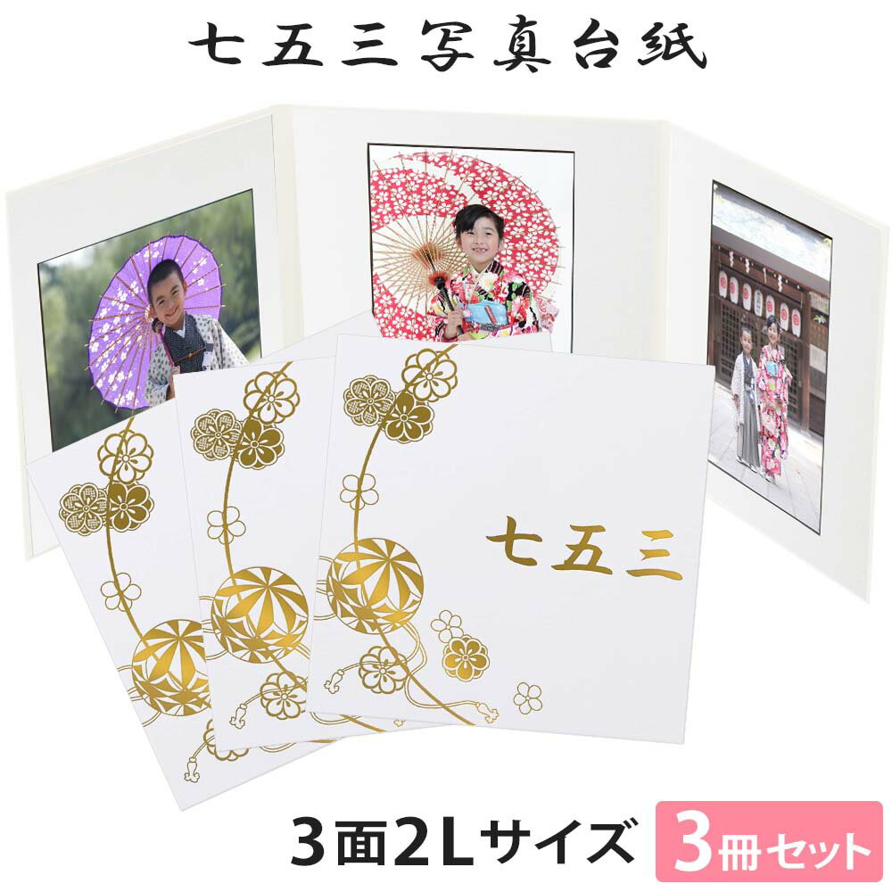 七五三写真台紙 3冊セット【3面2Lサイズ 白 まり 中枠白色】 L判/2L判対応 簡単 制作 大人気 自分で写真を貼って作れる台紙 アルバム台紙 可愛い 上品...
