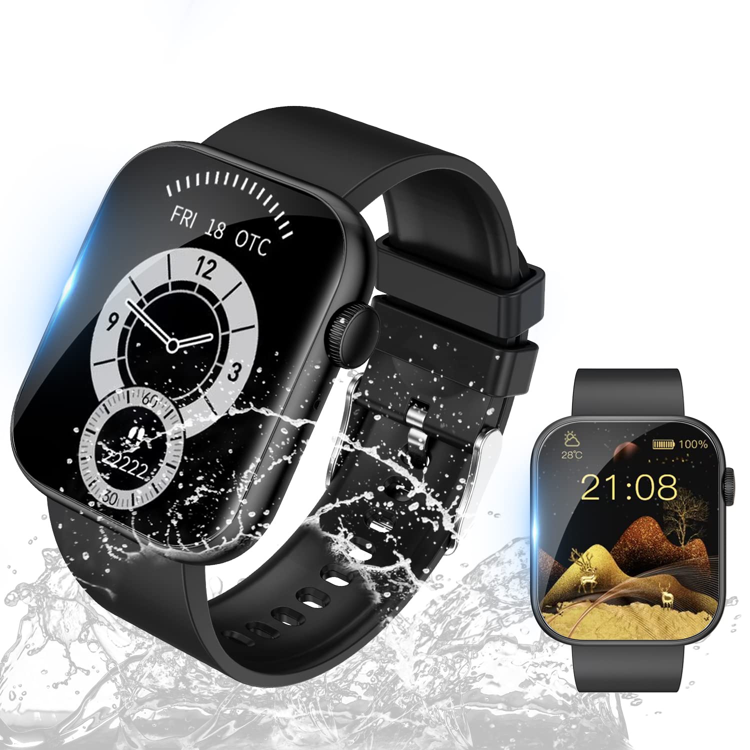 スマートウォッチ Smart Watch 1.85インチ大画面 Bluetooth5.2通話機能付き Android/iPhone対応 100多種類な運動モード IP67防水 活動量計 腕時計 歩数計 文字盤カスタマイズ GPS機能 天気予報 輝度調整 遠隔撮影 多技適認証済み 日本語説明書