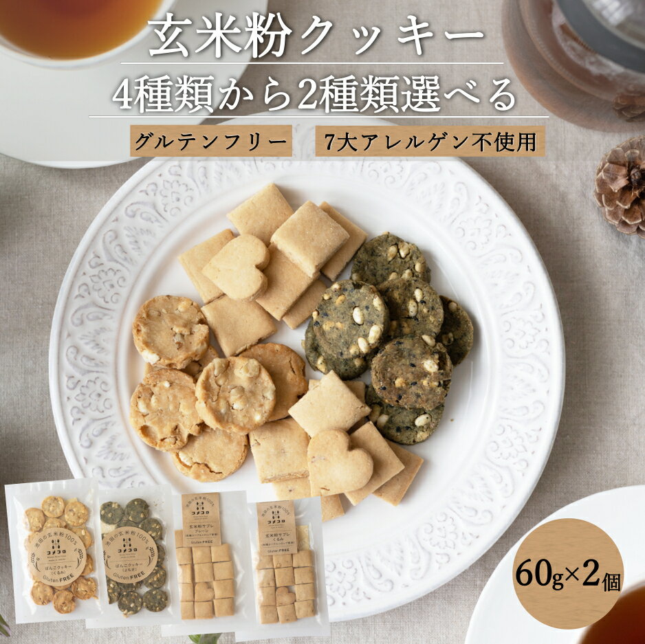 2種選べる 米粉 クッキー セット グルテンフリー クッキーマクロビ クッキー 福井県産米使用 無農薬 無化学肥料米 玄米 クッキー アレルギー対応 小麦 卵 牛乳 砂糖 不使用 ヴィーガン 無添加 保存料 不使用 お菓子 おやつ スイーツ（60g×2個 ）