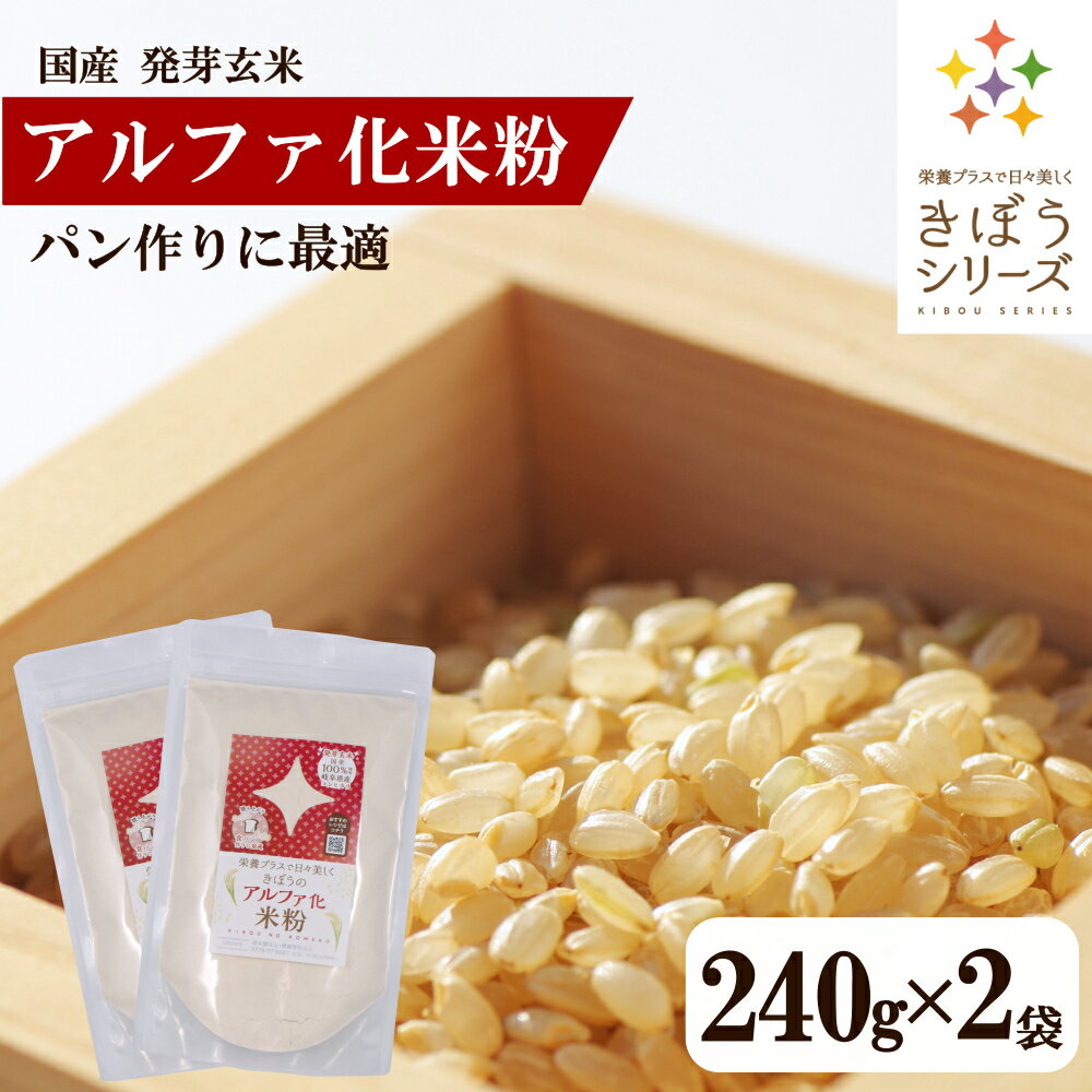 きぼうのアルファ化米粉 240g×2袋 国産 発芽玄米 米粉 うるち米 パン用 食パン作りに最適 無添加 パン作り ホームベーカリー グルテンフリー 米粉パン きぼうの米粉 発芽玄米粉【オリジナルレシピ付き】