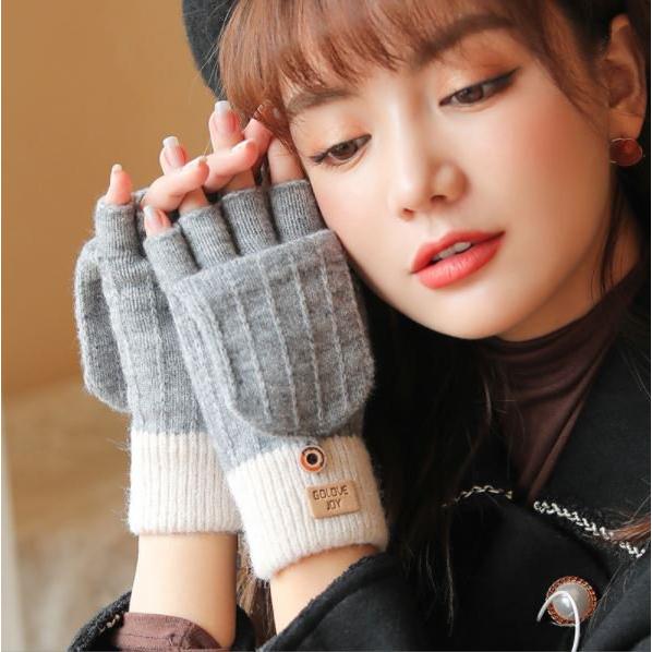 【WOMEN】フード付き ケーブル ニット グローブ 指なし 手袋 フィンガーレス ナチュラル シンプル ベーシック ハンドウォーマー ハンドカバー レディース...