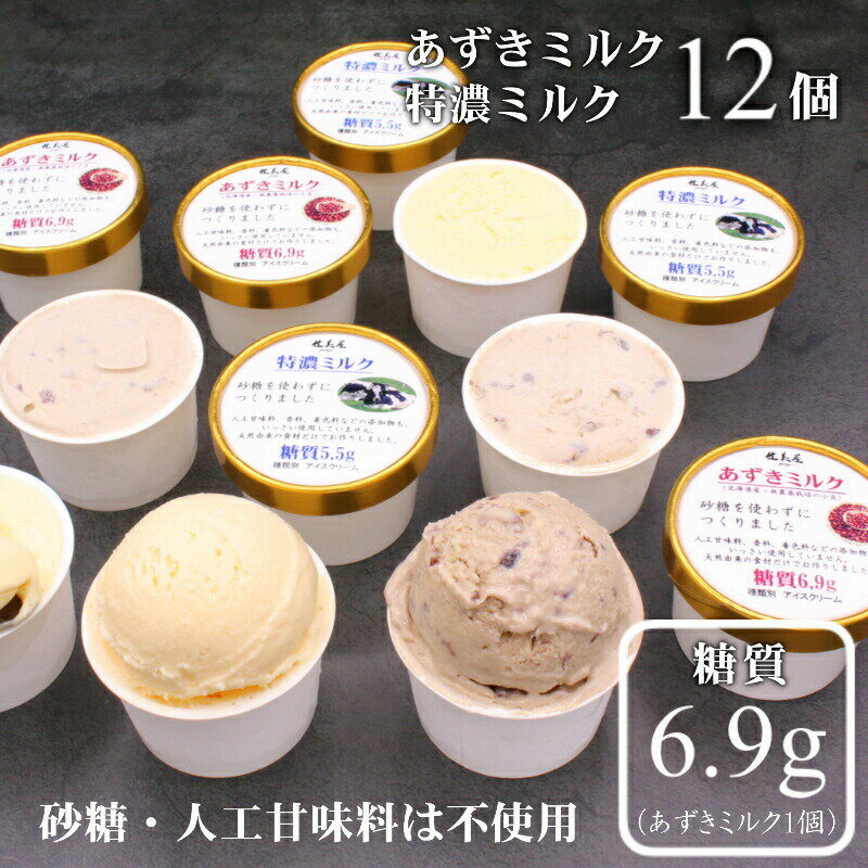 【敬老の日】低糖質アイスクリーム【あずきミルク6個＋特濃ミルク6個】全12個入り【砂糖・人工甘味料不使用】糖質6,9g 低糖質 グルテンフリー あずきスイーツ 無添加 カップアイス 熨斗無料 北海道生乳使用 糖尿病 小豆 健康志向 女性に人気 贈答