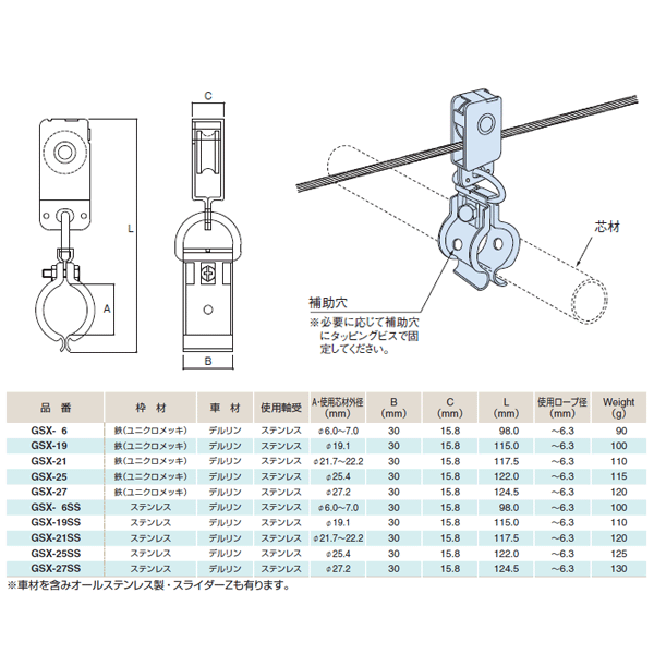 ふじわら スライダーX（開閉式テント用純正部品） 鉄(ユニクロメッキ) 品番GSX-27