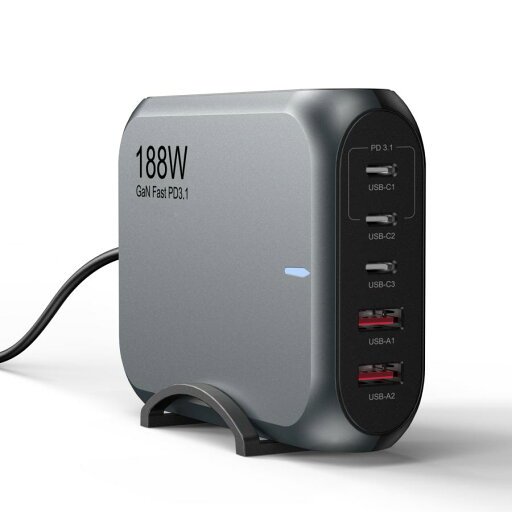 188W高速充電スタンド charger 5 Ports GaN 単ポート最大140W【PSE技術基準適合/USB PD対応】MacBook iPad iPhone Android スマートフォン 188W高速充電スタンド charger 5 Ports GaN 単ポート最大140W【PSE技術基準適合/USB PD対応】MacBook iPad iPhone Android スマートフォン