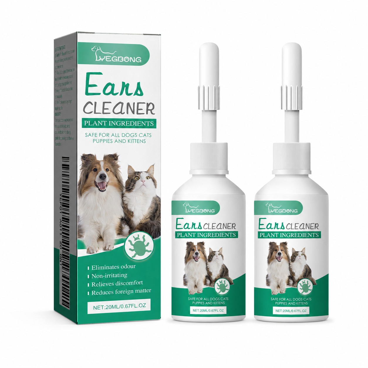 【2本セット】犬猫用 イヤークリーナー 20mL 犬 猫 耳掃除 耳まわりの汚れ・ベタつき・ニオイをすっきり お手入れ用 細口ノズル アロエベラ葉エキス配合 ペット用 耳ケア 獣医師の勧め 猫犬 耳洗浄液（20 ml/ 2本入り）