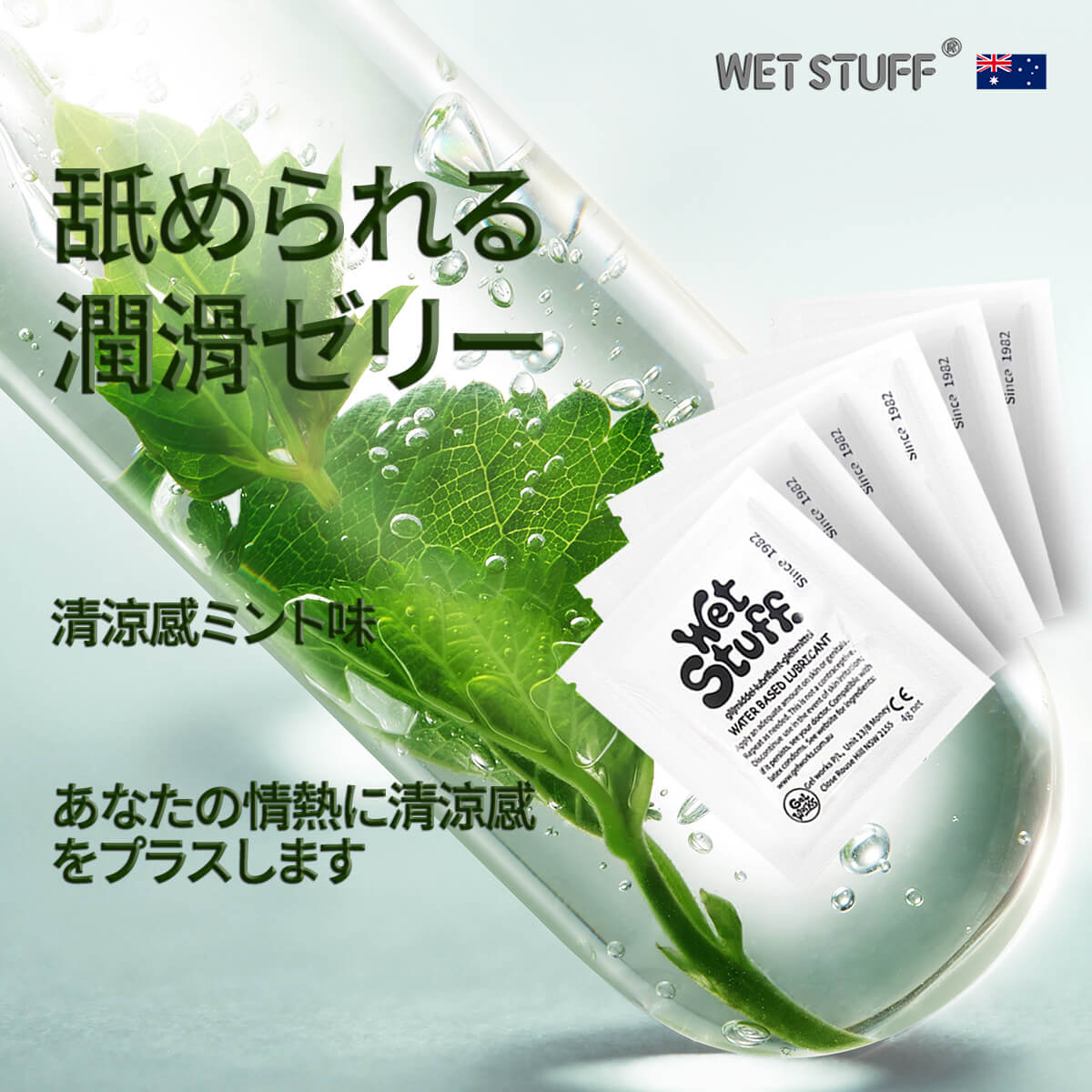 【クーポンで10%OFF】【シートマスク 2枚プレゼント】ミント清涼感潤滑ゼリー、口にしても大丈夫 潤滑 ローション、水溶性ジェル 低刺激、潤滑剤ゼリー、高比率ミントの葉エキス配合、妊 活 ローション、オーストラリア製、潤滑 ジェル、 ポータブルパッケージ 6枚入り