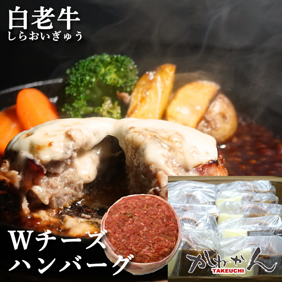 楽天北海道BBQ食材通販かねかん竹内白老牛 チーズ ハンバーグ 送料無料 200g 5個 Wチーズ バーグ ふるさと納税 でも大好評 北海道産 モッツァレラ チーズ ボリューム ハンバーグ 自家製 デミグラスソース 付き 白老和牛 北海道産豚の