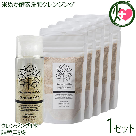 米ぬか酵素洗顔クレンジング ボトル1本と詰替用5袋のセット 100%無添加 みんなでみらいを オーガニック 酵素 米糠