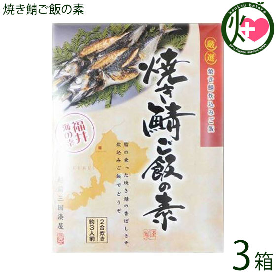 【名称】ごはんの素 【内容量】555g×3箱 【賞味期限】製造日より180日間 【原材料】鯖、生姜、食塩、砂糖、醤油、アミノ酸液、濃縮だし（煮干し、こんぶ、かつおぶし、乾しいたけ）、魚介エキス、粗砕かつおぶし、酸味料（乳酸）、調味料（アミノ酸等）（原材料の一部に小麦を含む） 【保存方法】直射日光・高温場所を避け常温保存してください。 【お召上がり方】お米2合と一緒に炊いてお召し上がり下さい。 ごぼう・にんじん・こんにゃく等と一緒に炊き上げると更においしくなります。【JANコード】4546074021825 【販売者】株式会社オリーブガーデン（沖縄県国頭郡恩納村） メーカー名 スターフーズ 越前三國湊屋 原産国名 日本 産地直送 福井県 商品説明 福井県では、以前より焼き鯖を夏のスタミナ源として食べる習慣があり、丸焼きの焼き鯖はもちろん〆鯖すしや鯖のへしこ、また三国町発祥の焼き鯖寿司等の鯖を使った加工品がたくさんあります。このように県内には、鯖を使った加工品が多く並んでおりますが、炊き込みご飯の素として加工されている商品がほとんどないと弊社は考え、なぜないのかを考えた結果、青魚が持つ独特の臭みにその理由があると考えました。独自の方法で青魚独特の臭みをとり、出汁の味も第六回全国醤油名匠を受賞した店主がこだわり抜いた醤油ベースの味わいに仕上げ、鯖と生姜の風味をじゃますることなく、旨味が活かされております。またあえてシンプルな素材で仕上げたのは、鯖の持つ旨味をダイレクトに味わって頂きたいという店主のこだわりです。【自慢の焼き鯖！】越前三國湊屋の元祖焼き鯖は、脂がのった身の厚い鯖を丁寧に骨抜きし、直火で余分な脂を落とし生姜をアクセントとして使用することで、生臭さをとり、香ばしく焼き上げております。もちろん骨も丁寧に処理をしていますので、小さなお子様・ご高齢の方がいらっしゃるご家庭の方でも安心。更に食べやすさは、「青魚がお好きでない方でも食べられる」とお客様よりお声を頂くほどですので、毎日のお食事はもちろん安心してパーティーやご進物にもご利用いただけます。※大量生産品ではなく、1品1品心を込めて製造しております。受注後翌日翌々日には出荷できますが、百貨店等の催事等で大量生産しないといけない場合がございます。その時は都度お知らせしますので、ご理解頂けると助かります。【殺菌方法】気密性容器に密封し、加圧加熱殺菌宅急便：常温着日指定：〇可能 ギフト：×不可 ※生産者より産地直送のため、他商品と同梱できません。※納品書・領収書は同梱できません。　領収書発行は注文履歴ページから行えます。 こちらの商品は一部地域が配送不可となります。 配送不可 離島 ※「配送不可」地域へのご注文はキャンセルとなります。