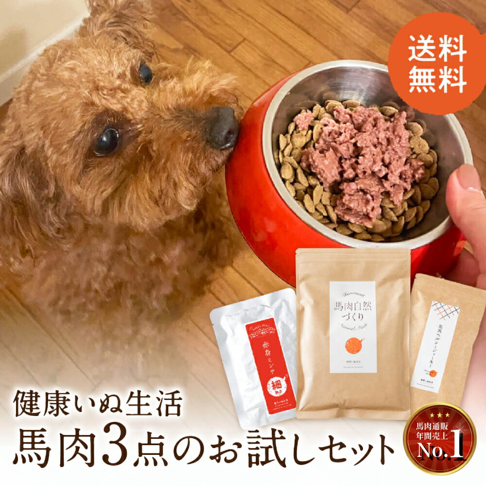 ドッグフード お試し 国産 無添加 馬肉 3点 セット 馬肉 自然づくり おやつ トッピング ウェットフード ジャーキー シニア 老犬 涙やけ 皮膚 アレルギー チワワ トイプードル 柴犬 大型犬 中型犬 小型犬 犬用 送料無料 健康いぬ生活 公式