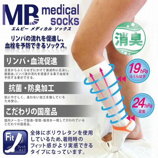 【宅配便 送料無料】一般医療機器 MB メディカルソックス フィットタイプ日本製 着圧ソックス 膝下 靴下 むくみ 医療用弾性ストッキング 血栓予防 メンズ レディース 男性 女性 手術後 弾圧 段階 着圧 加圧 両足