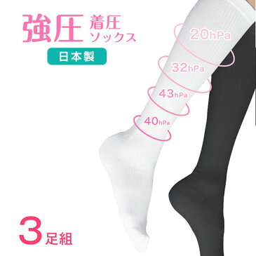 着圧ソックス(強圧)■3足組■ 日本製 スリムビューティー 強力 引き締め 美脚 浮腫み 綿混合タイプ 綿混 むくみ レディース ハイソックス 膝下 膝丈 靴下 段階着圧 圧着 下肢静脈 着圧 強め【ネコポス 送料無料】