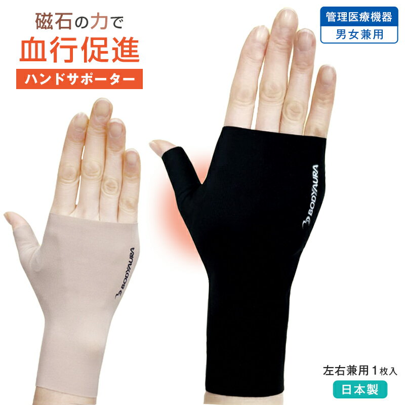 ハンドサポーター Glue（グルー）管理医療機器 磁気サポーター 日本製 M～Lサイズ 男女兼用 左右兼用 医療用 手 手首 関節 保護 磁気 サポーター 指なし コリ 血行 促進 疲労 腱鞘炎 シームレス ボディオーラ【ポスト投函 送料無料】