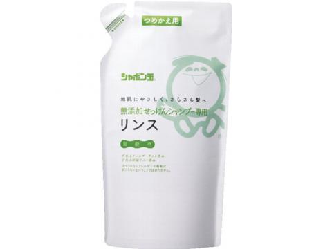 シャボン玉　無添加　せっけんシャンプー専用リンス　つめかえ用　420ml　弱酸性　きしみにくい　さらさら髪