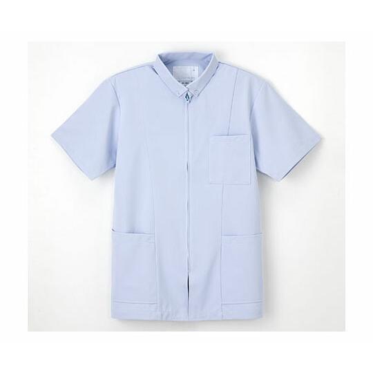 ※本商品は返品不可となります。発売元、製造元、輸入元又は販売元【ナガイレーベン】【 商品説明 】「1957HO　男子上衣」は、着脱がスムーズな前中心ファスナー開きです。●襟はボタンダウンスタイルにして、変化を出しています。●光の透過性を抑えた高ランダム扁平断面糸(アレニエ)を使用することにより、高い防透性を実現しました。●適度な伸縮性が動きやすさをもたらせています。●特殊仕上により吸水、防汚効果を付加しています。●業務用洗濯にも耐えうる形態安定素材です。仕様カラー：ブルーMサイズ：着丈74cm、胸囲106cm、肩幅46cm、袖丈24cm入数：1枚加工：制菌加工主な機能：制電、吸水、防汚、透け防効果男性用ポケット位置：左胸、両腰ポケットあり袖の種類：半袖【 原材料 】ポリエステル90%、綿10% （制電糸入り)広告文責：株式会社バイタルネット　電話番号：022-343-7011