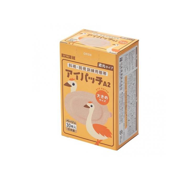 ※本商品は返品不可となります。発売元、製造元、輸入元又は販売元【川本産業】【 商品説明 】「アイパッチ　A−2　ベージュ　オオキメ」は、小児の斜視・弱視訓練用の眼帯です。小児の斜視・弱視の訓練方法のひとつとして、健康な目を遮へいし弱視眼を強制的に使用させ、視力の発達をうながします。《特徴》●通気性に優れており、粘着剤は皮膚刺激性の低いものを使用しています。●両眼に使用可能です。●遮光できるタイプなので、各種検査にも使用できます。●2種の粘着から選べます。ホワイトはベージュよりも粘着力が弱くなっております。《サイズ》　横幅94mm×縦幅60mm（内側不織布パッド：横63mm×縦幅39mm）【 注意事項 】●使用する眼および装着時間は、眼科医の指示に従ってください。●過敏症の方は、ご使用前に皮膚の柔らかい部位（脇の下や大腿部など）に貼り、かぶれを生じないか確認してください。●本品の使用により、発疹?発赤・かゆみ等の症状があらわれた場合には使用を中止し、医師または薬剤師に相談してください。●本品を使用中の歩行、特に階段の昇り降りには注意してください。●はがす時に痛みを感じたら、はがすのを止め、再度ぬるま湯などで十分にぬらしてから、ゆっくりはがしてください。●直射日光及び火気をさけ、湿気の少ない清潔な場所に保管してください。●小児の手の届かないところに保管してください。●本品は使い切りです。くり返しの使用はおやめください。広告文責：株式会社バイタルネット　電話番号：022-343-7011