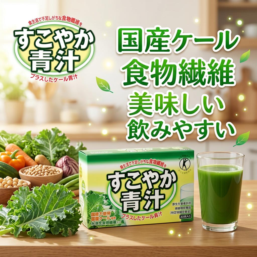【9月限定半額キャンペーン】[すこやか 青汁 4.3g×30袋] 国産 ケール 食物繊維 粉末 青汁 トクホ 特定保健用食品 緑茶風味 美味しい 飲みやすい 健康習慣 腸活 腸内ケア 腸内フローラ お腹スッキリ 便秘 野菜不足 解消 栄養補給 美容 健康維持（賞味期限2026/12/01） kenko-joy-10139807 ケンコージョイ楽天市場支店 パッケージ画像