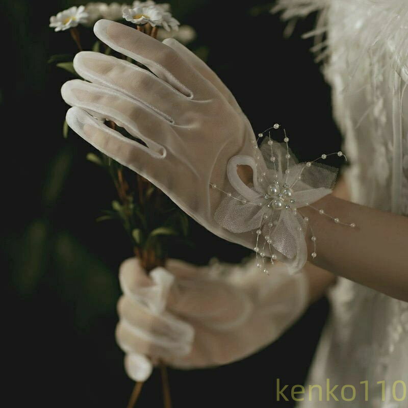 蝶結び ブライダル グローブ glove 結婚式 ショート グローブ パール 花嫁手袋 ウェディング グローブ ..
