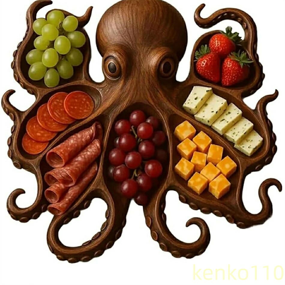 【送料無料】食器 木の皿 タコ型 フルーツ 木製食器 プレート お茶 お菓子 お皿 お盆トレイ トレー おしゃれ 和風 木目 天然木 カフェ ナチュラル　皿　プレート