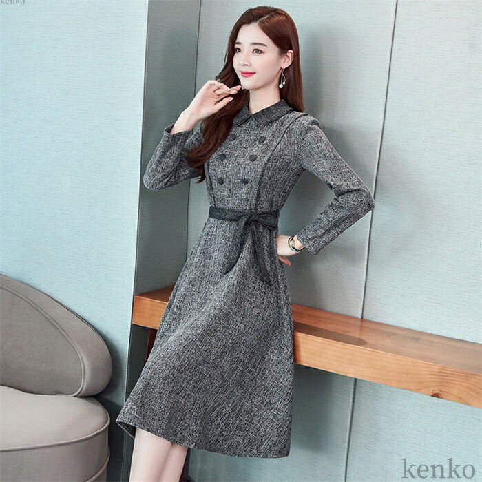 【送料無料】秋冬ワンピース フォーマルワンピース 長袖 ロング丈ワンピース Aラインワンピース 大きいサイズ ひざ丈 ママワンピ