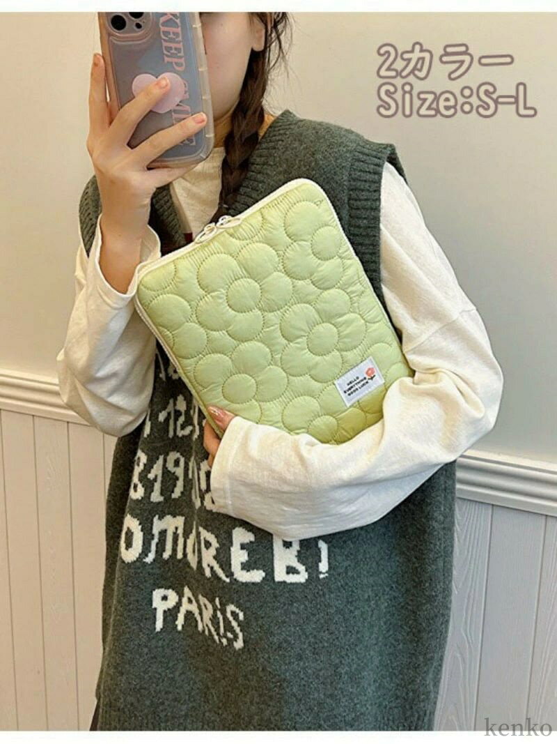 【送料無料】キルティング パソコンケース ノートパソコンカバー タブレットケース クッション入り かわいい シンプル アイボリー ベージュ