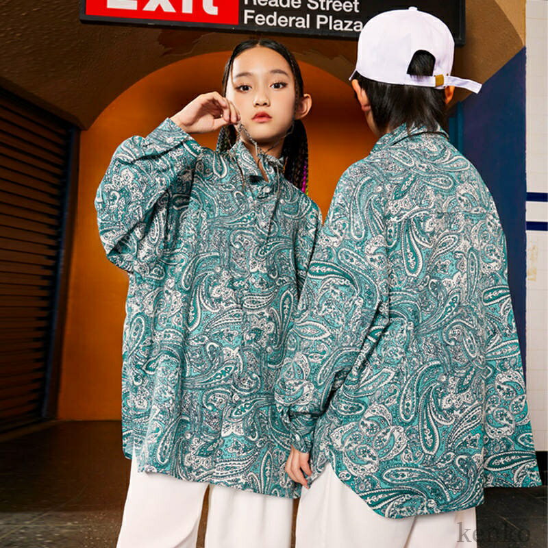 【送料無料】ペイズリー キッズダンス ヒップホップ 派手 ペイズリー 男の子 女の子 シャツ ダンス衣装 ストリート系 ガールズ ジャッズ ヒッ