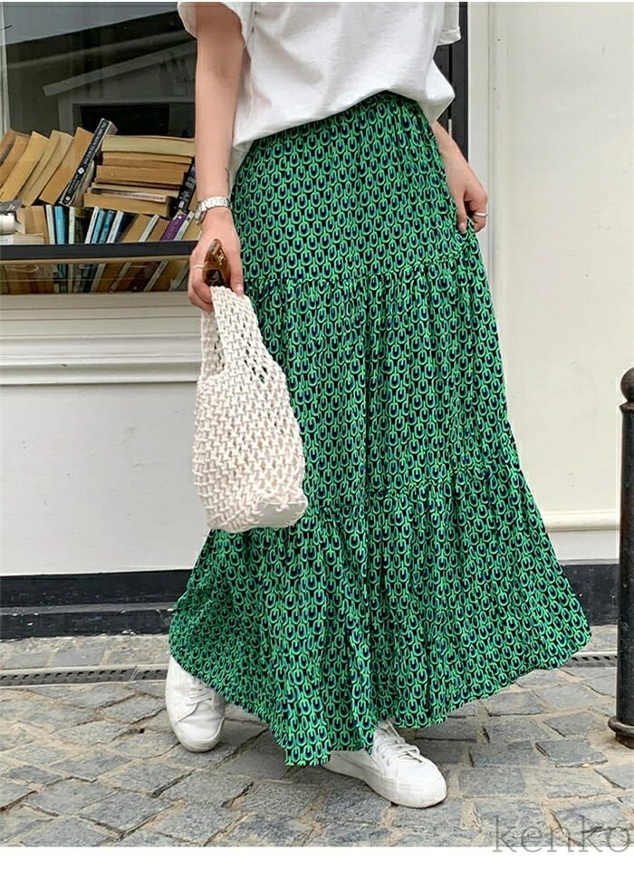 【送料無料】スカート ロング丈 レディース 花柄 ボヘミアンスタイル ハイウェスト スカート 春 韓国ファッション