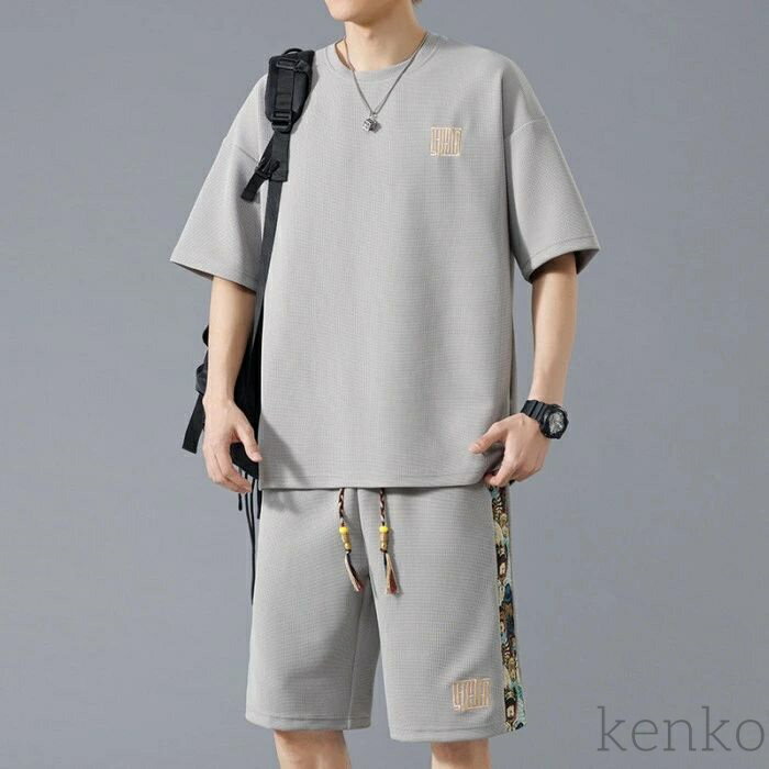 【送料無料】セットアップ メンズ 接触冷感 半袖 上下セット ワッフル Tシャツ ショートパンツ スポーツウェア 涼しい 薄手 カジュアル