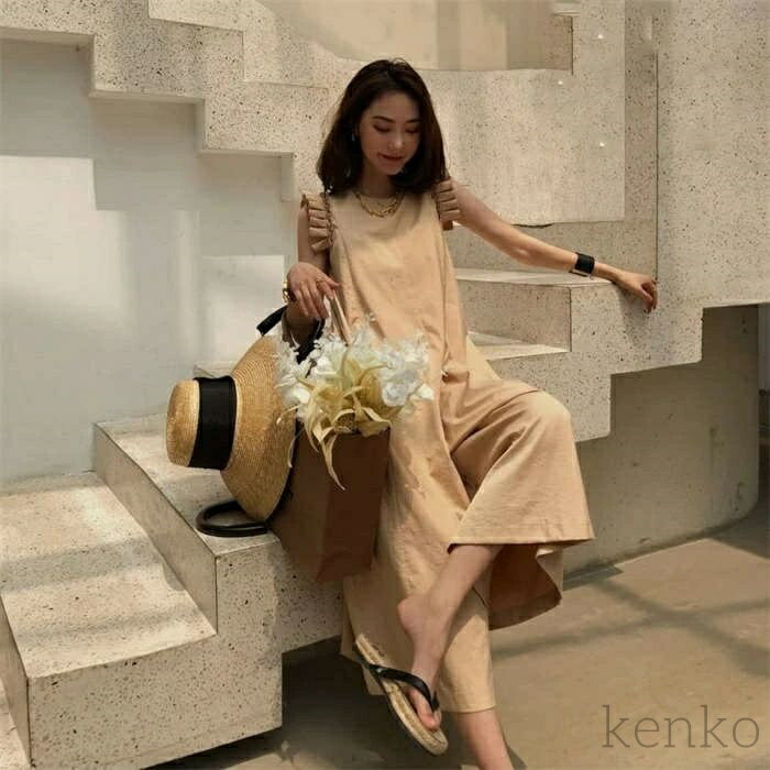 【送料無料】オールインワン レディース つなぎ フリル サロペット ワイドパンツ フレンチスリーブノースリーブ 着痩せ 服 春 夏 ワンピース