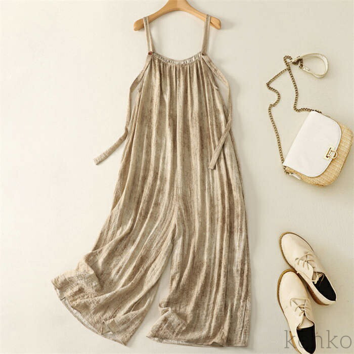 【送料無料】サロペット レディース ワイドパンツ オールインワン 春 夏 秋 つなぎ ノースリーブ ジャンパースカート オーバーオール 無地