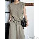 【送料無料】スカート ボトムス セットアップ 上下セット レディース 2点セット Tシャツ ギャザー ノースリーブ 春 夏 ロング丈 普通丈トップス 袖なし