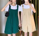 【送料無料】サロペット ショートパンツ レディース ワイドパンツ ショート丈 五分丈 無地 薄手 綿 ワイド パンツ オールインワン サロペットパンツ