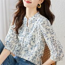【送料無料】花柄シャツ ブラウス シャツブラウス レディース 立ち襟 7分袖 綿 花柄ブラウス トップス 7分袖シャツ 綿混紡 羽織り コットン