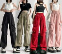 【送料無料】ワークパンツ パンツ ボトムス カーゴパンツ ハイウエスト ワイドパンツ ロングパンツ ロング丈 レディース カジュアル 薄手 速乾