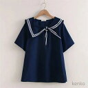 【送料無料】セーラーカラー シャツ ブラウス レディース 半袖 綿tシャツ 無地 白 リボン付き シャツブラウス 半袖 レディース 春 夏 tシャツ