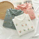 【送料無料】ガーゼシャツ 綿 シャツブラウス レディース 5分袖 花柄 刺繍 シャツ ブラウス トップス カジュアル 大きいサイズ 体型カバー