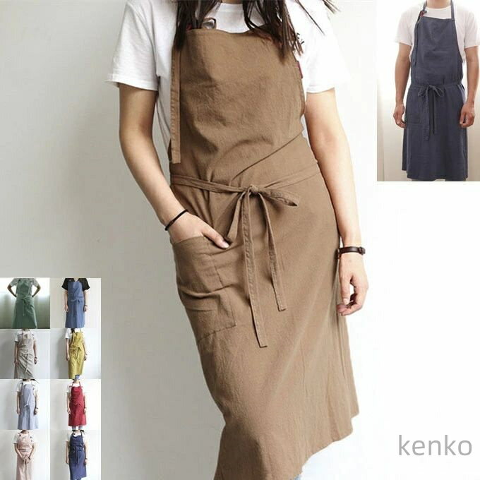 【送料無料】エプロン ワンピース コットン 薄手 無地 ラップ シンプル 台所ストラン カフェ 主婦 保育..