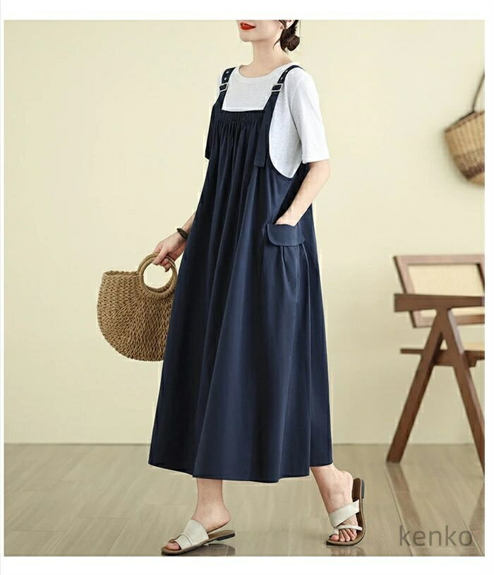 【送料無料】ワンピース ゴム Aライン ワンピース 体型カバー マキシワンピース ロングワンピ 重ね着 ゆったり お洒落 大人 ジャンスカ ロング 着痩せ リラックス カジュアル