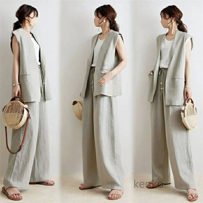 【送料無料】ジレベスト レディース 2点セット ジレ ベスト パンツスーツ レディーススーツ コーデ パンツ ワイドパンツ ロング丈 イージーパンツ