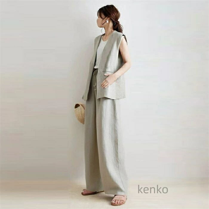 【送料無料】ジレベスト レディース 2点セット ジレ ベスト パンツスーツ レディーススーツ コーデ パンツ ワイドパンツ ロング丈 イージーパンツ