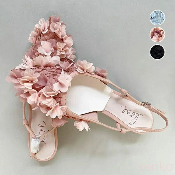 【送料無料】フラワーサンダル レディース 美脚 ポインテッドトゥサンダル フラット ぺたんこ 歩きやすい カジュアル お出かけ ストラップサンダル おしゃれ