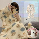 【送料無料】もこもこ 着る毛布 ワンピース 冬 ルームウェア レディース ロング丈 フランネル 女子高生 ガチョウ柄 可愛い パジャマ 部屋着 ロング丈ワンピー...