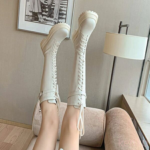 【送料無料】ロングブーツ 厚底ブーツ レディース ブーツ ローヒール 靴 厚底 編み上げブーツ 着物 春..