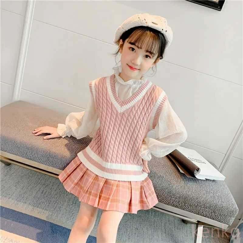 【送料無料】ニットベスト キッズ 女の子 春 秋 冬 プルオーバー 子供服 ニット　ベスト Vネック ケー..